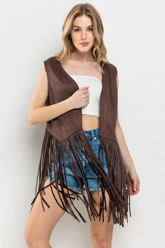 Markdowns cozy winter coatBROWN WESTERN FRINGE SUEDE LEATHER VEST JACKET CFJIC80275