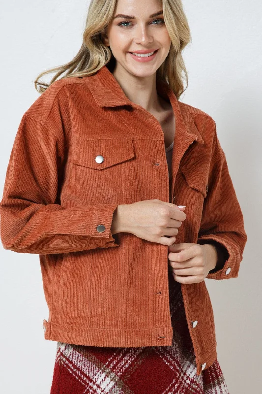 Year-End Sale elegant coatCAMEL CORDUROY COLLARED BUTTON DOWN JACKET JK7763