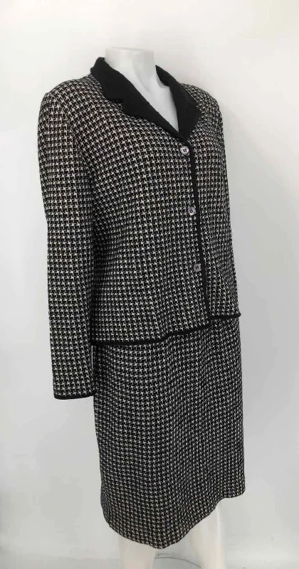 BURBERRY Black & White Wool Blend Houndstooth Skirt & Jacket Skirt Set