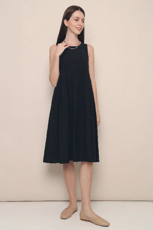 YEAR-End Clearance Veda Wide Pleat Midi Dress Black