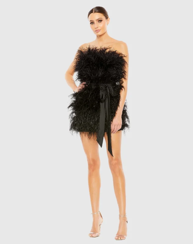 Black Feather Strapless Mini Dress