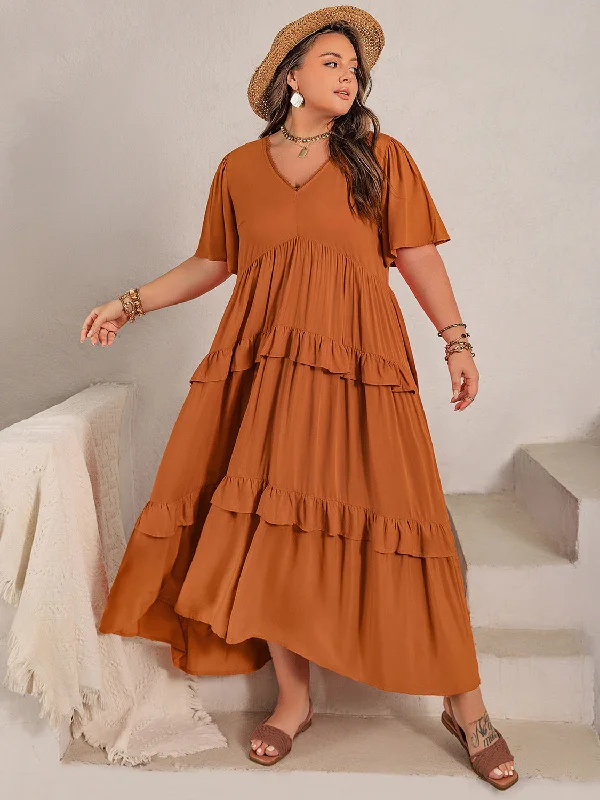 Act Now layered dressPlus Size V-Neck Flutter Sleeve Maxi Dress