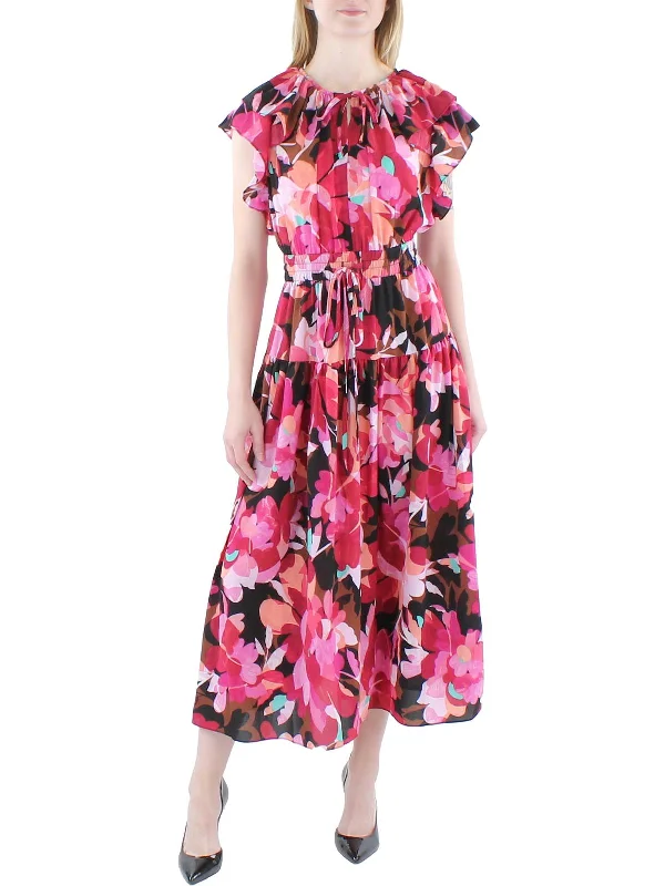 Quick Sale casual day dressWomens Floral Ruffled Midi Dress