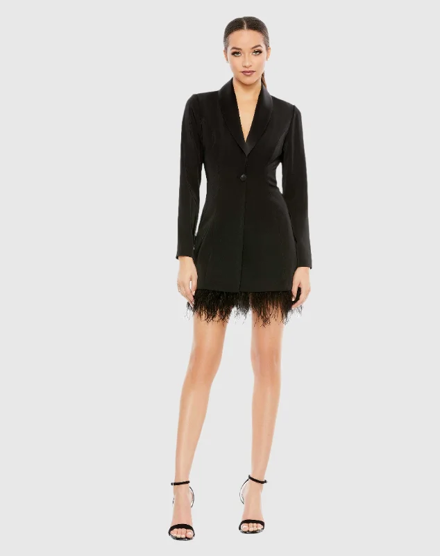 Feathered Trim Tuxedo Dress