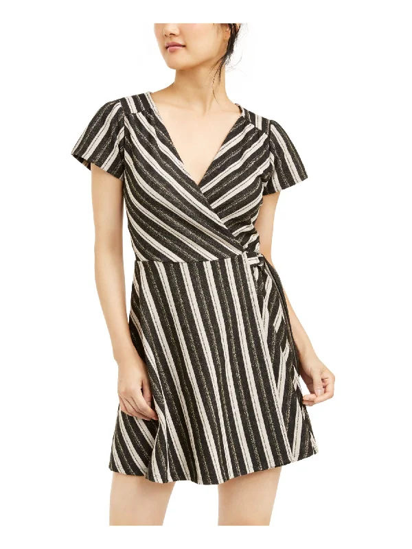 Special Discount CRYSTAL DOLLS Womens Striped Short Sleeve V Neck Short Fit + Flare Dress