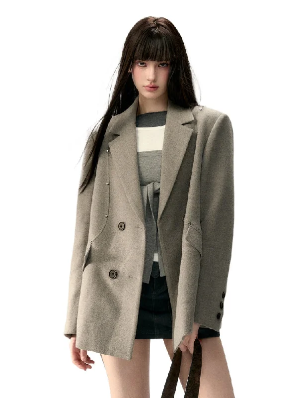 Time-Limited Offer stylish peacoatRivet Oversized Thickened Wool Blazer