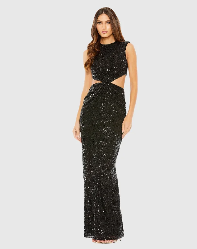 Sequin Twist Cut Out Open Back Gown