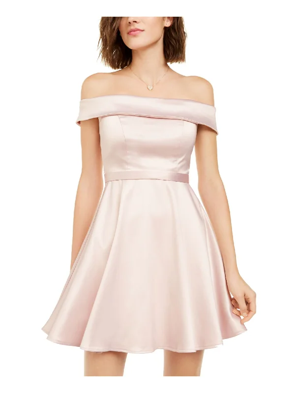 Early Bird Discount SEQUIN HEARTS Womens Belted Zippered Short Sleeve Off Shoulder Mini Cocktail Fit + Flare Dress Early Bird Discount SEQUIN HEARTS Womens Belted Zippered Short Sleeve Off Shoulder Mini Cocktail Fit + Flare Dress