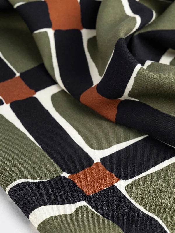 Deconstructed Plaid Viscose Twill - Olive + Black + Rust