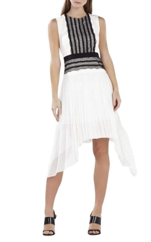 Buy More, Save More satin midi dressSleeveless Pleated-Skirt Lace-Trim Dress