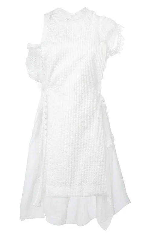Crazy Savings layered dressLace Trim White Seersucker Dress