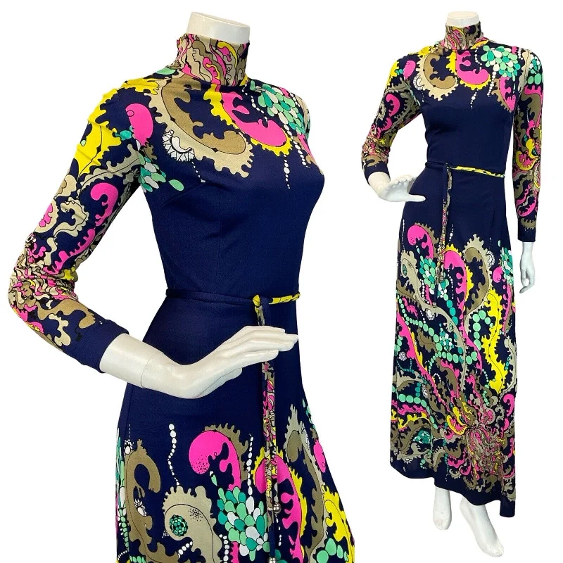 Seasonal Clearance VTG 60S PSYCHEDELIC MOD HIPPY MAXI DRESS BLUE PINK GOLD YELLOW GREEN 10 12 14 Seasonal Clearance VTG 60S PSYCHEDELIC MOD HIPPY MAXI DRESS BLUE PINK GOLD YELLOW GREEN 10 12 14