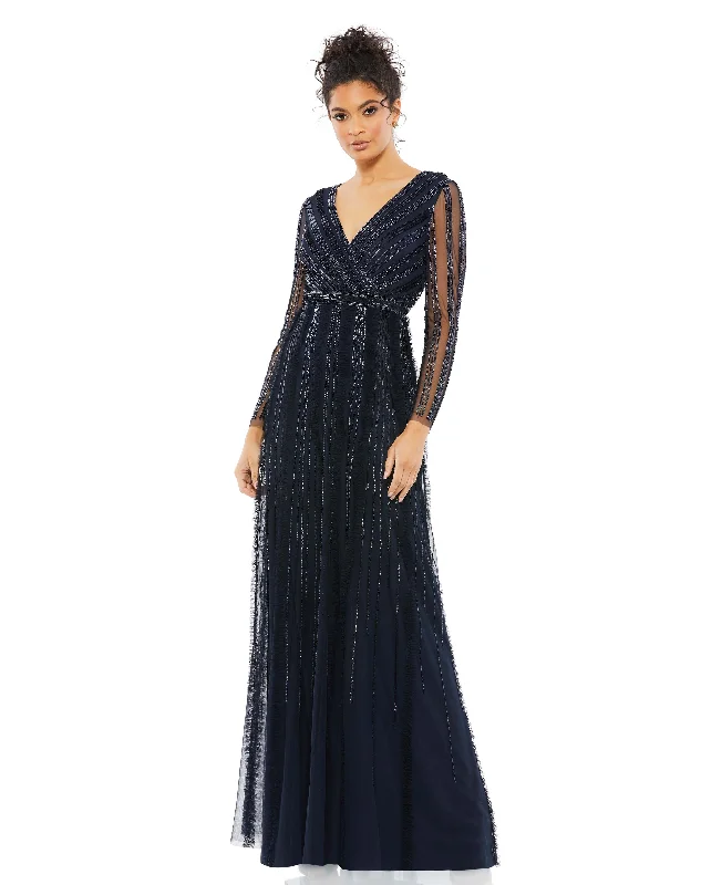 Deal of the Week ruffle dressFaux Wrap Illusion Long Sleeve Gown