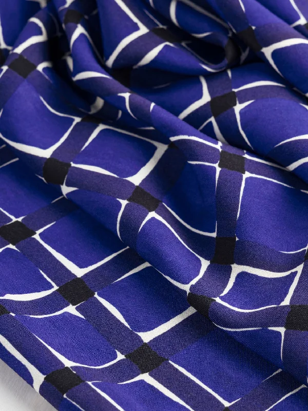 Watercolour Check Print Viscose - Blueberry + Cream