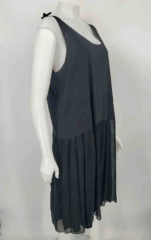 EILEEN FISHER Black Silk Blend Pleated Trim Tank Size LARGE  (L) Dress