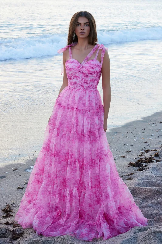 Closeout shift dressNox Anabel T1501 Long Layered Formal A Line Prom Dress