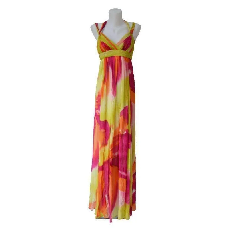Bonus Savings off-the-shoulder dressLime Chiffon V-Neck Pleated Long Dress
