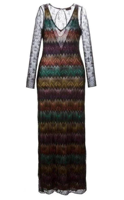 Sale Event elegant maxi dressZig Zag Crochet Sheer Dress