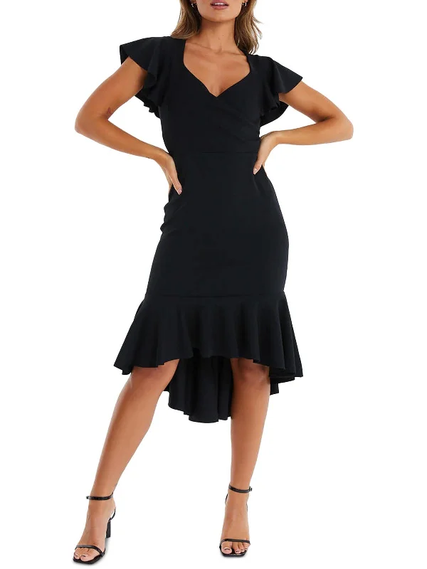 Juniors Womens Surplice Long Cocktail and Party Dress