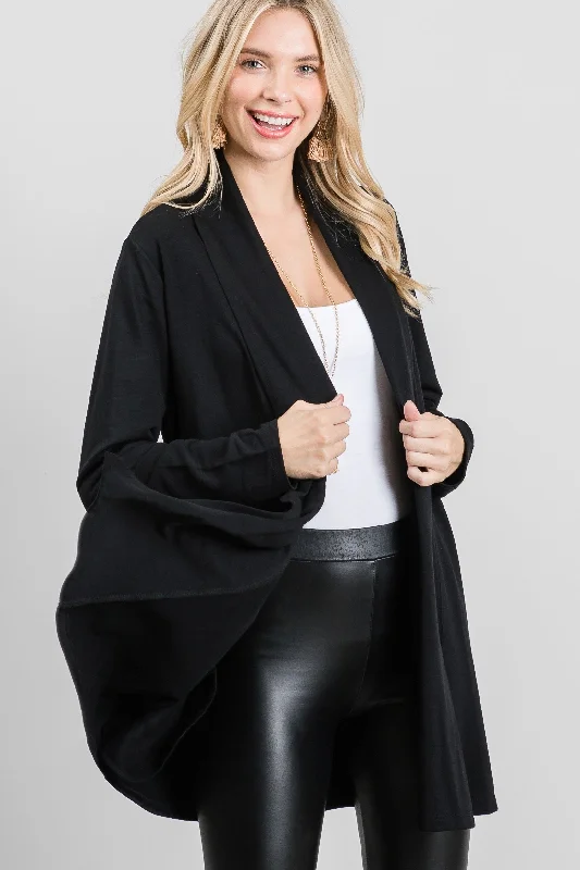 Epic Deals high-quality coatBLACK FRENCH TERRY OPEN NECK LONG SLEEVES KNIT LONG CARDIGAN SO3420T Epic Deals high-quality coatBLACK FRENCH TERRY OPEN NECK LONG SLEEVES KNIT LONG CARDIGAN SO3420T