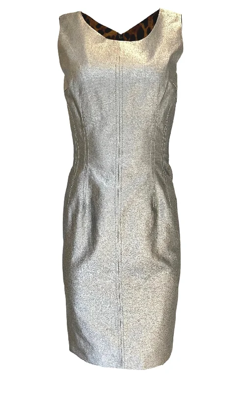 New Deals long sleeve dressSilver Silk Midi Dress