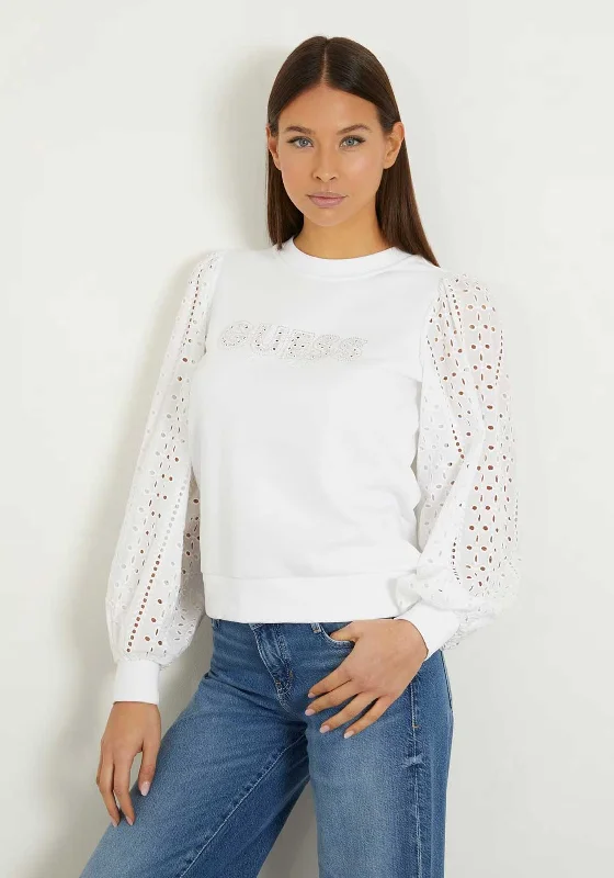 Today’s Special street style hoodieGuess Womens Sangallo Broderie Sweatshirt, White