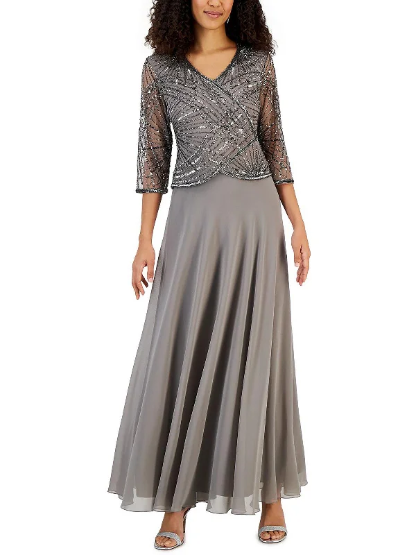 Womens Embellished Burnout Evening Dress