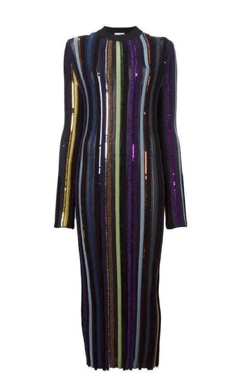 Don't Miss knit dressLong Sleeve Sequin Embellished Knit Bayadere Dress