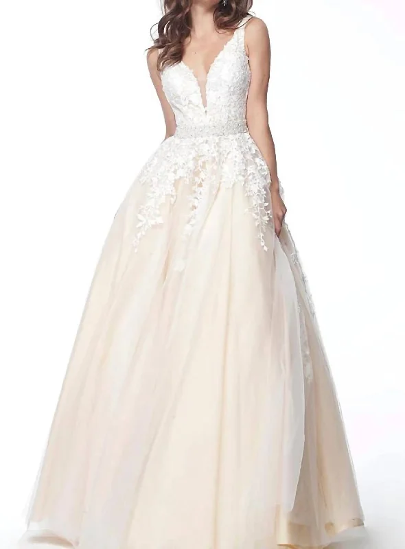 Deal Alert sleek dressEmbellished Sleeveless Evening Gown In White/nude