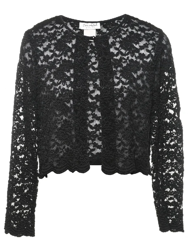 Price Drop urban street coatBlack Floral Lace Long Sleeve Jacket - M