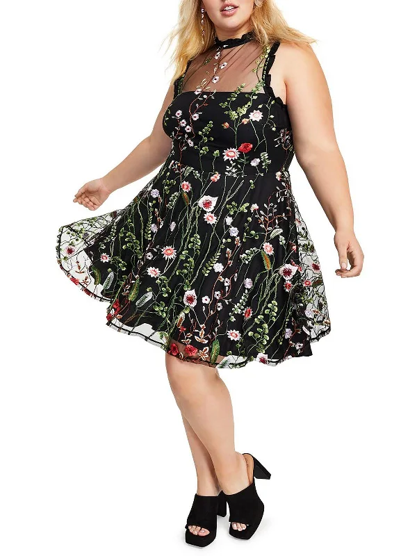 Seasonal Sale elegant evening dressPlus Womens Embroidered Party Fit & Flare Dress