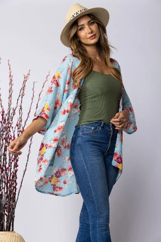 Unbeatable Prices cozy coatBLUE FLORAL PRINT OPEN FRONT CARDIGAN-SJ1002