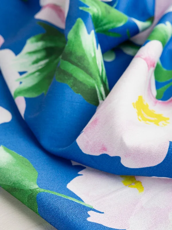 Large Magnolia Print Cotton Lawn - Blue + Pink + Green