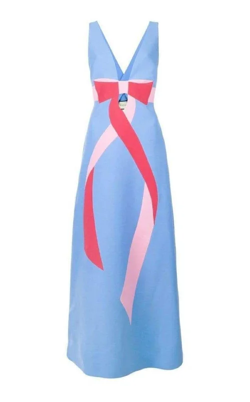 Massive Deals flowy dressFloor-Length Bow Detail with V Neck Gown