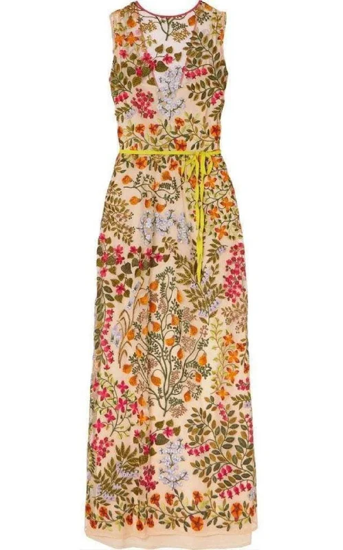 Special Offer fitted bodycon dressEmbroidered Tulle Maxi Dress