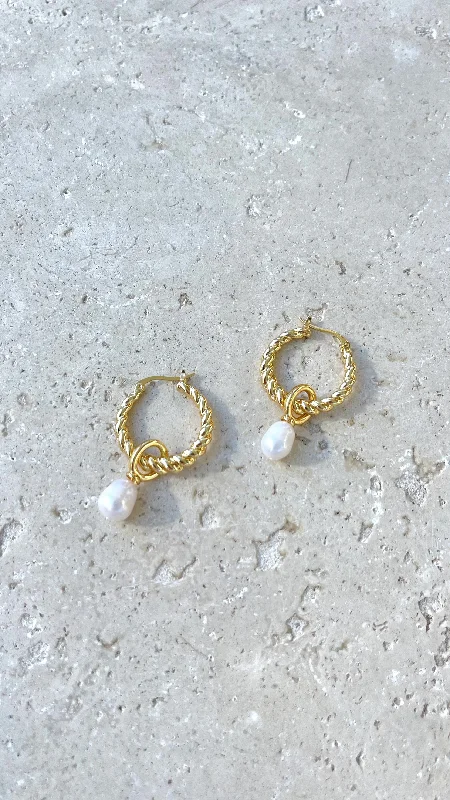 Don't Wait Twist Pearl Drop Earrings - Gold/Pearl