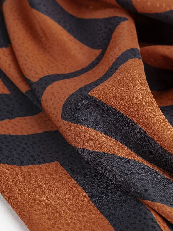 Geo Square Print Viscose Dobby - Pumpkin + Charcoal