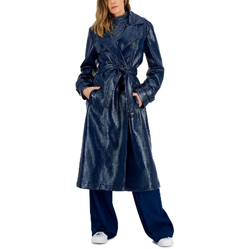 Closeout Sale comfortable outerwearWomens Faux Leather Trench Coat