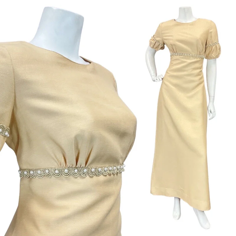 Special Price VINTAGE 60s 70s CREAM PEARL EMPIRE LINE MOD PARTY PUFF SLEEVE MAXI DRESS 10 Special Price VINTAGE 60s 70s CREAM PEARL EMPIRE LINE MOD PARTY PUFF SLEEVE MAXI DRESS 10
