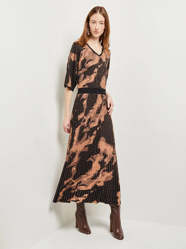 Batwing Sleeve Soft Jacquard Knit Midi Dress