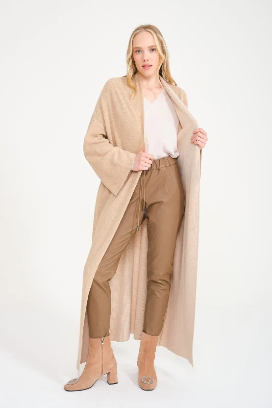 Beige Long Knit Cardigan