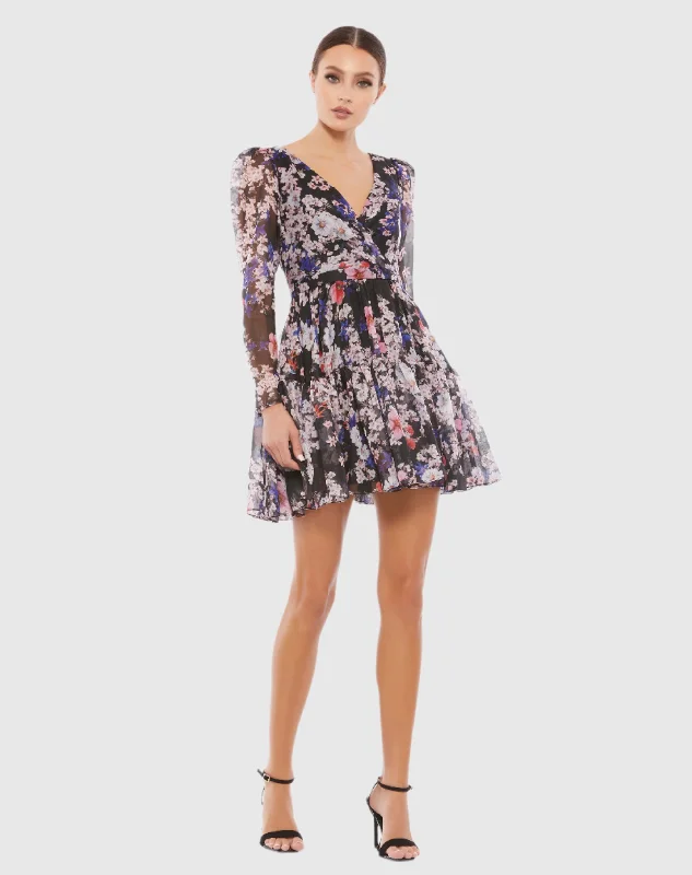 Floral Print Faux Wrap Long Sleeve Mini Dress - FINAL SALE