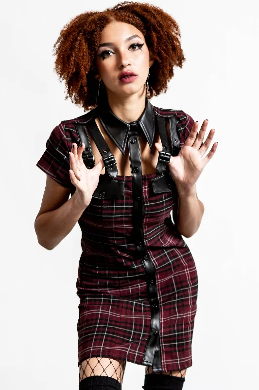Markdowns All Attitude Cut-Out Dress [BLOOD TARTAN] - Resurrect