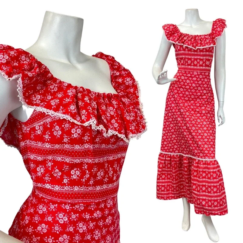 Loyalty Reward VINTAGE 60s 70s RED WHITE FLORAL CROCHETED PRAIRIE BOHO BARDOT MAXI DRESS 8 10 Loyalty Reward VINTAGE 60s 70s RED WHITE FLORAL CROCHETED PRAIRIE BOHO BARDOT MAXI DRESS 8 10