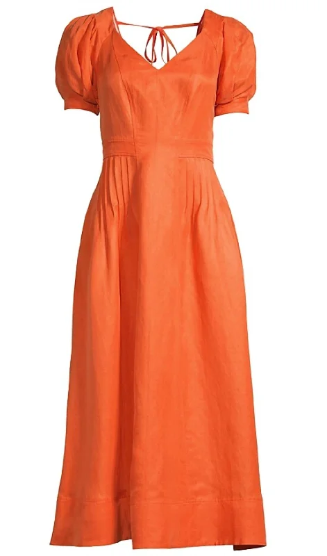 Women's Opalz Fit And Flare Puff Sleeve Midi Dress In Orange