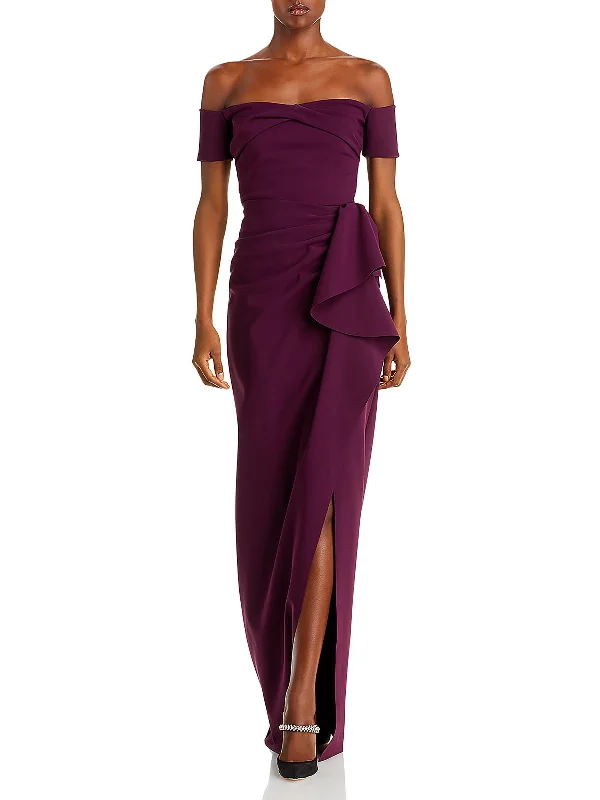 Mirla Womens Knit Of-The-Shoulder Evening Dress