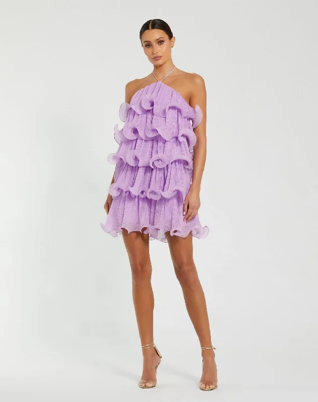 Savings Alert office dressMac Duggal 49874 Ruffle Short Layered Cocktail Dress
