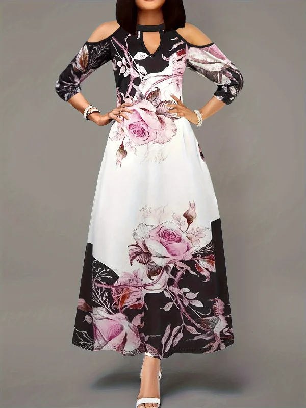Clearance Sale boho dressPlus Size Cutout Printed Cold Shoulder Dress