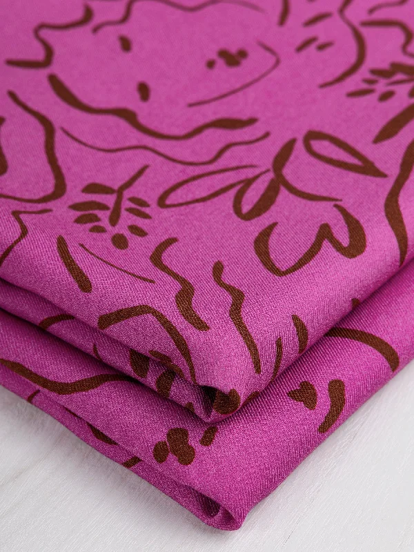 Brushstroke Leafy Face Viscose Twill - Fuchsia + Mocha