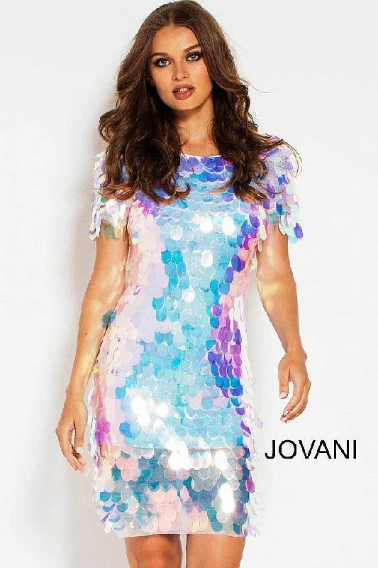 Massive Deals draped dressJovani 55494 Short Sleeves Cocktail Dress
